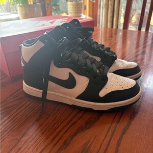 Nike Dunk Hi Retro in White and Black.  Size 7 men’s, size 8.5 women’s
